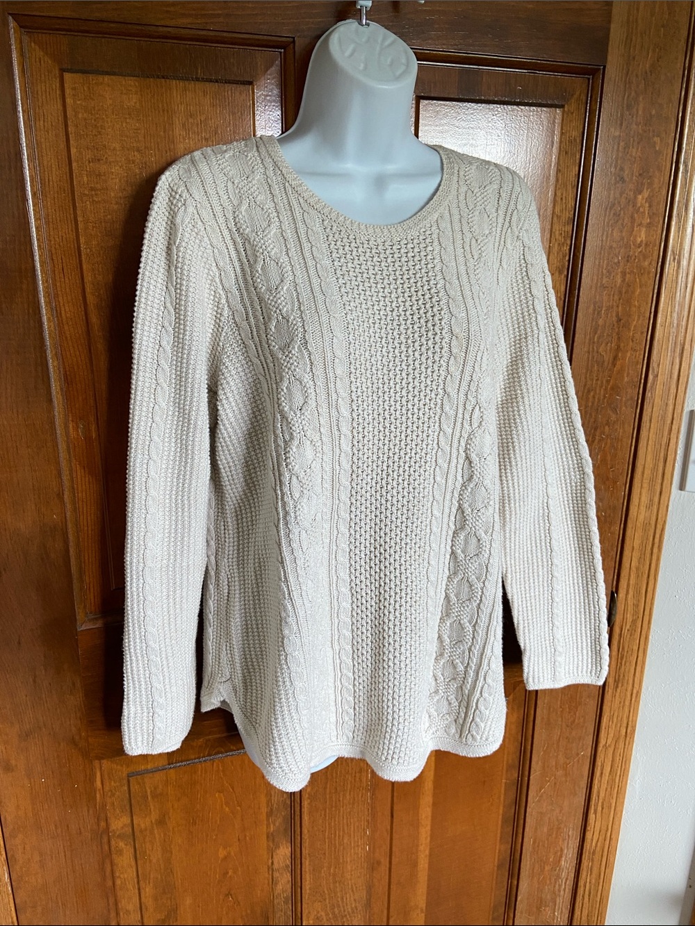 Jeanne Pierre 100% cotton fisherman-style sweater cable knit relax fit Large